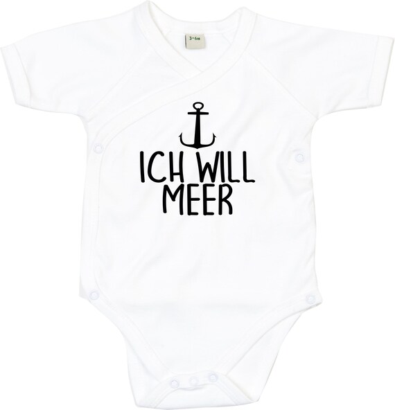 kleckerliese Wickel Baby Body "Ich will MEER Anker" Babybody Strampler Wickelbody Organic Kimono Kurzarm