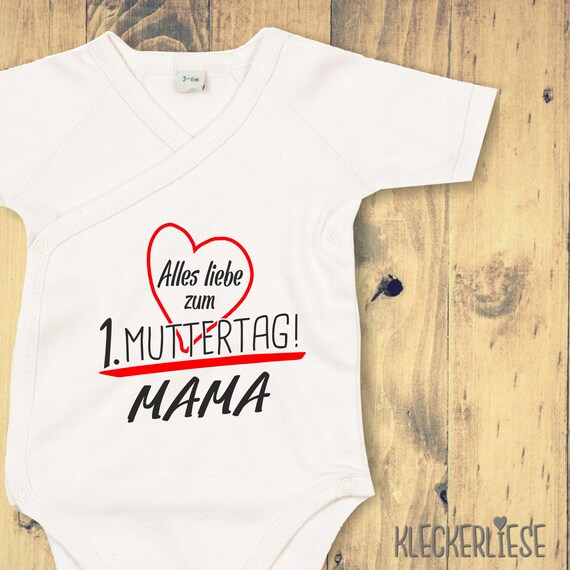 kleckerliese Wickel Body Muttertag "Alles Liebe zum 1. Muttertag Mama" Babybody Strampler Wickelbody Organic Kimono Kurzarm Babybody