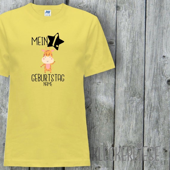 Kinder T-Shirt mit Wunschname "Mein 1. Geburtstag Giraffe mit Wunschname" Shirt Jungen Mädchen Baby Kind