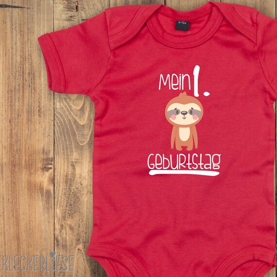 Baby Body "Mein 1. Geburtstag Faultier" Babybody Strampler Jungen Mädchen Kurzarm