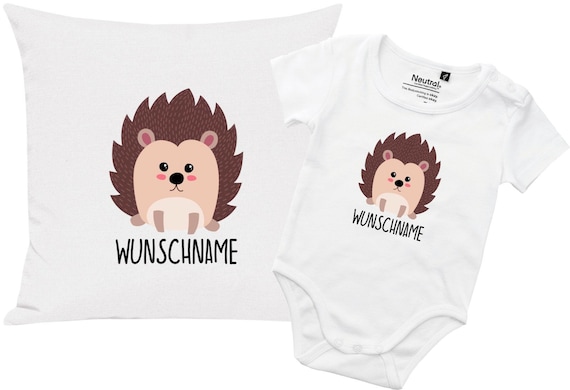 kleckerliese Geschenkset Geburt Kissen Body mit Tiermotiv "Igel" Fair Wear mit Kissenfüllung