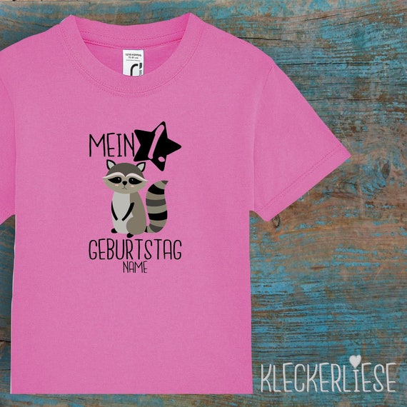 Kinder Baby Shirt mit Wunschname Kleinkind "Mein 1. Geburtstag Waschbär mit Wunschname" T-Shirt Jungen Mädchen