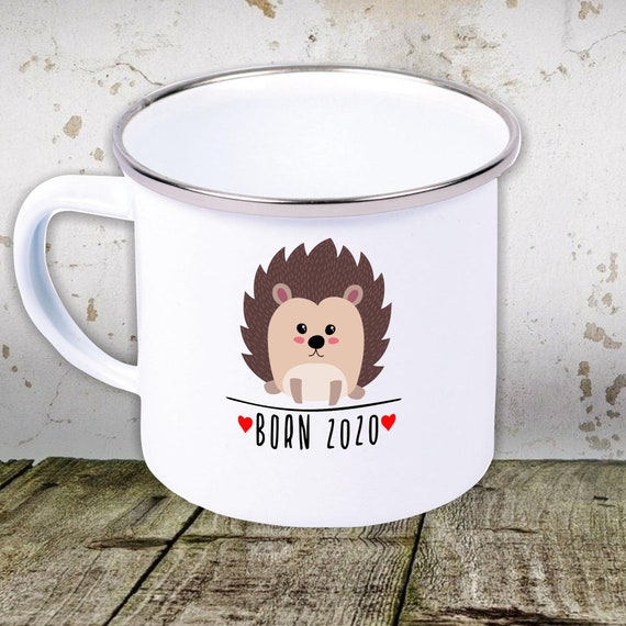 kleckerliese Emaille Kindertasse mit Wunschnamen Teetasse Tasse Motiv Tiermotive Tiere mit Camping Zelten Retro Becher