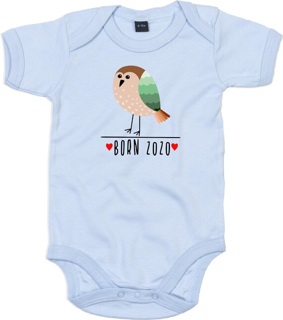 kleckerliese Baby Body "Born 2020 Tiermotiv Vogel" mit Wunschtext oder Name Babybody Strampler Jungen Mädchen Kurzarm