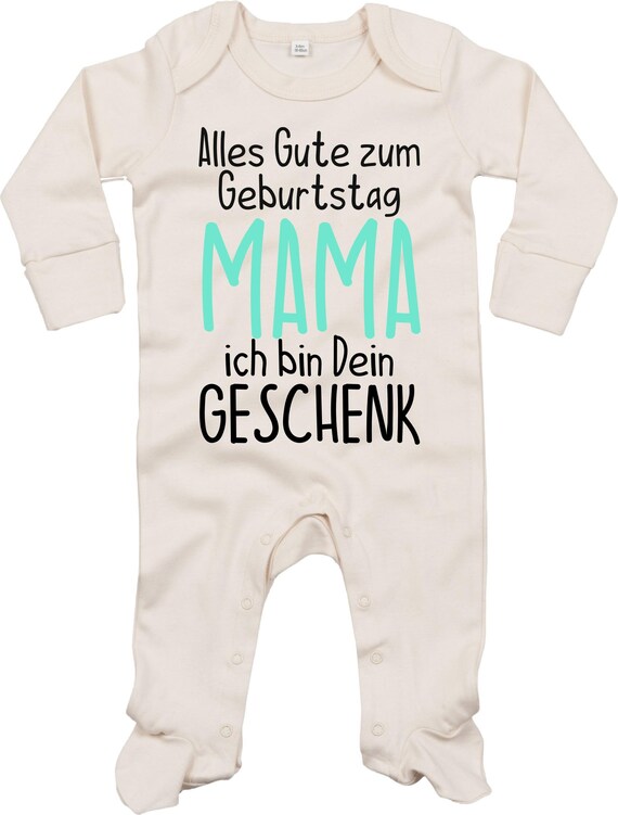 Kleckerliese Baby Schlafanzug "Alles Gute MAMA ich bin dein Geschenk" Sleepsuit Langarm Jungen Mädchen Einteiler Strampler