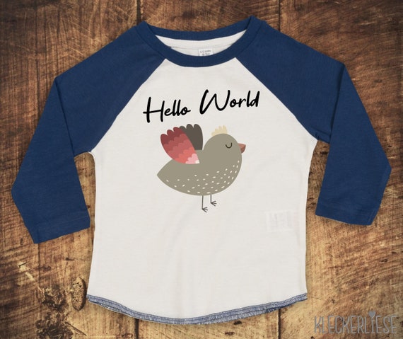 Kleckerliese Baby Kinder T-Shirt Langarmshirt "Hello World Vogel" Raglan-Ärmel Jungen Mädchen