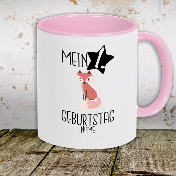Kaffeetasse mit Wunschnamen Tasse Motiv "Mein 1. Geburtstag Fuchs mit Wunschname" Tasse Teetasse Milch Kakao