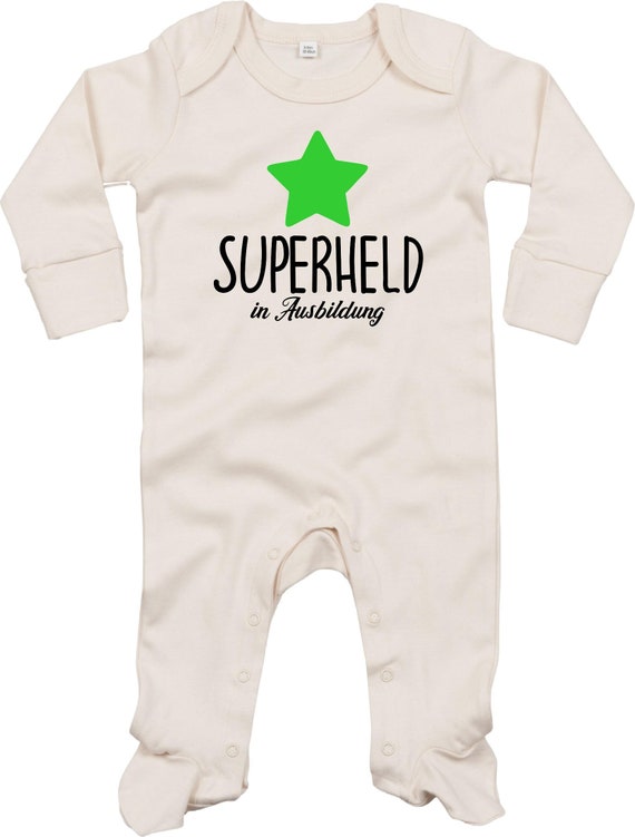 Kleckerliese Baby Schlafanzug "Superheld in Ausbildung" Sleepsuit Langarm Jungen Mädchen Einteiler Strampler