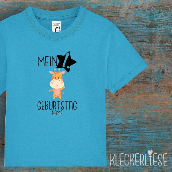 Kinder Baby Shirt mit Wunschname Kleinkind "Mein 1. Geburtstag Giraffe mit Wunschname" T-Shirt Jungen Mädchen