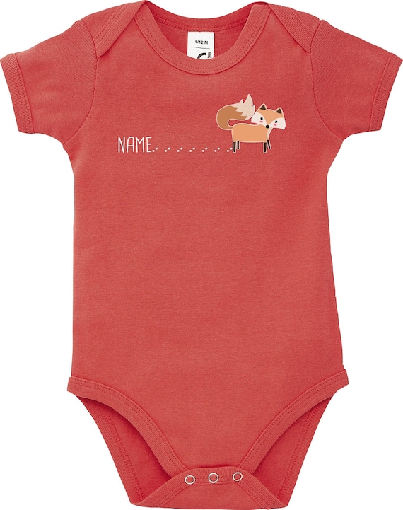 Kleckerliese Baby Body mit Wunschnamen "Wunschname Fuchs mit Spur Name Fox" Jungen Mädchen Kurzarm mit Aufdruck Motiv