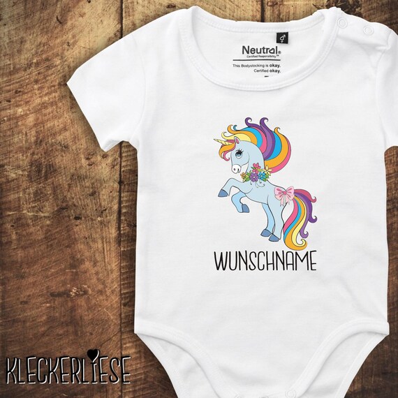 kleckerliese Baby Body "Unicorn" with desired text or name Fair Wear Boys Girls
