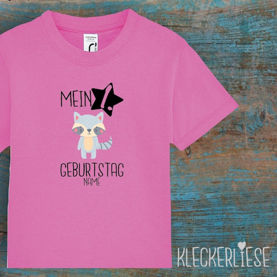 Kinder Baby Shirt mit Wunschname Kleinkind "Mein 1. Geburtstag Waschbär mit Wunschname" T-Shirt Jungen Mädchen