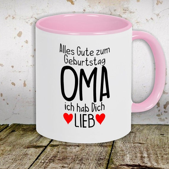 kleckerliese Kindertasse Teetasse Tasse Motiv "Alles Gute zum Geburtstag OMA ich hab Dich Lieb" Milch Kakao Kaffeetasse