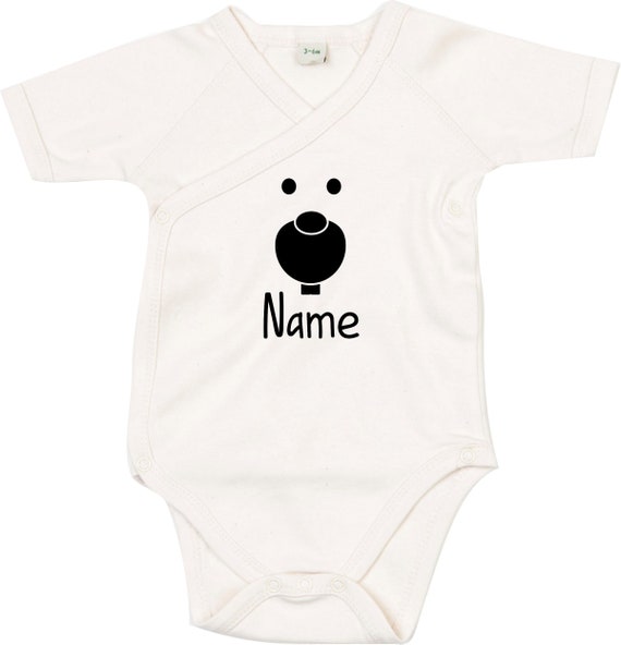 kleckerliese Wickel Baby Body "Tiere Hase Häschen Wunschname" Babybody Strampler Wickelbody Organic Kimono Kurzarm
