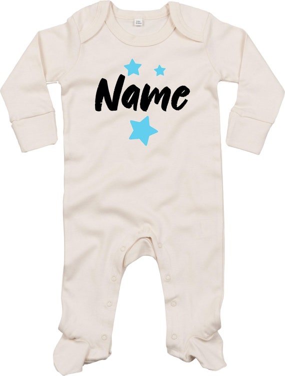 Kleckerliese Baby Schlafanzug mit Wunschnamen "Name Wunschname Sterne" Sleepsuit Langarm Jungen Mädchen Einteiler Strampler