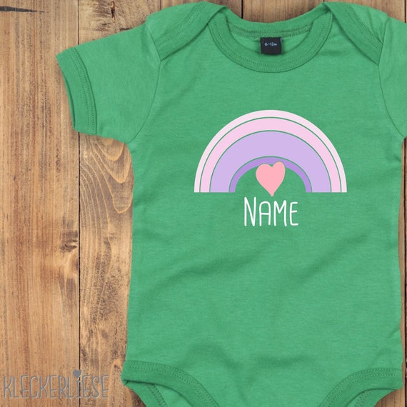 Baby Body mit Wunschtext "Regenbogen mit Wunschname" Babybody Strampler Jungen Mädchen Kurzarm