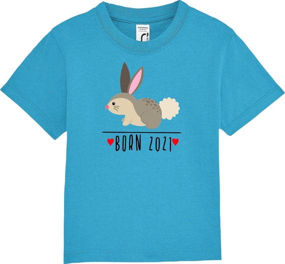 kleckerliese Kinder Baby Shirt Kleinkind "Born 2021 Tiermotiv Hase " Jungen Mädchen T-Shirt