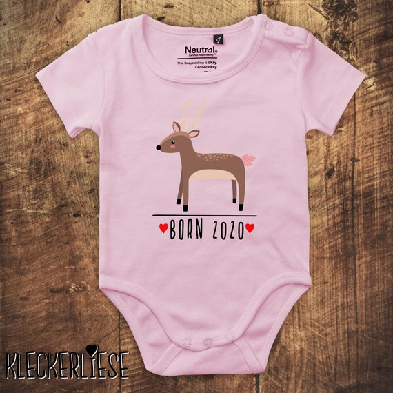 kleckerliese Babybody Body "Born 2020 Tiermotiv Reh" Fair Wear Jungen Mädchen Motiv Aufdruck