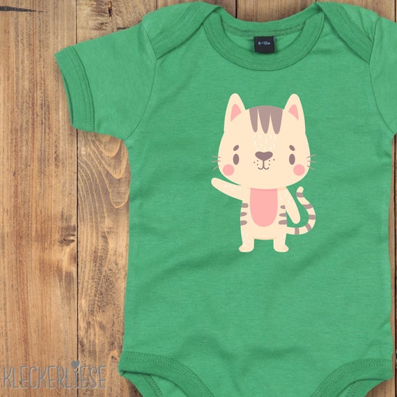 Baby Body "Tiermotiv Katze Mietze Cat" Babybody Strampler Jungen Mädchen Kurzarm