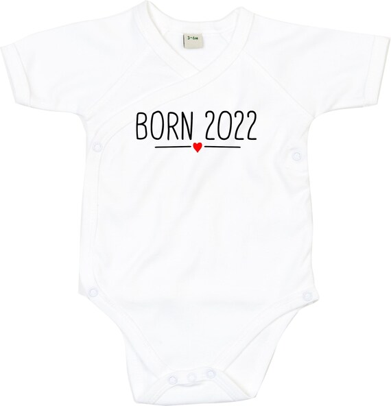 kleckerliese Wickel Baby Body "Born 2022 Herz" Babybody Strampler Wickelbody Organic Kimono Kurzarm