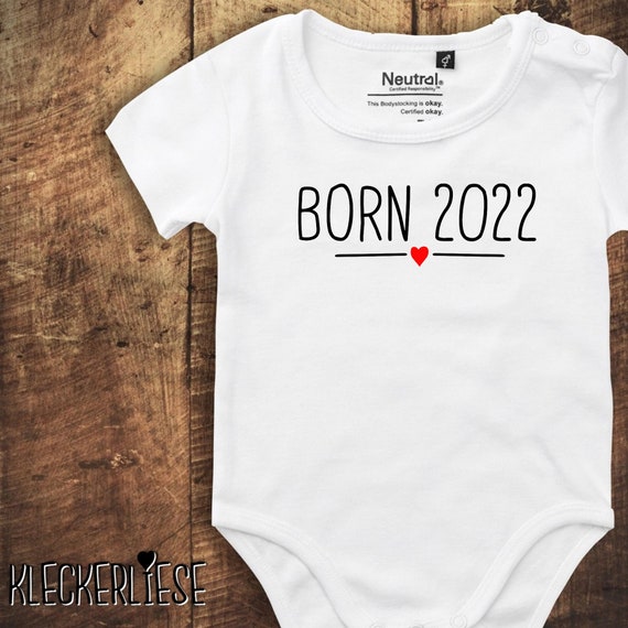 kleckerliese Babybody Body mit Wunschname "Born Herz Wunschzahl Wunsch Datum" Fair Wear, Bio, Organic Baby Jungen Mädchen