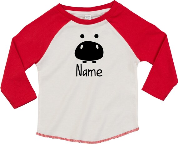 Kleckerliese Baby Kinder T-Shirt Langarmshirt  "Tiere Flusspferd Hippo Wunschname" Raglan-Ärmel Jungen Mädchen