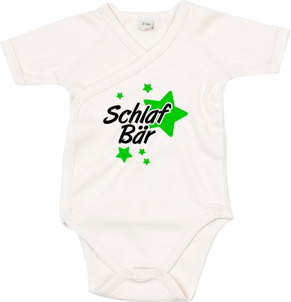 kleckerliese Wickel Baby Body "Schlaf Bär" Babybody Strampler Wickelbody Organic Kimono Kurzarm