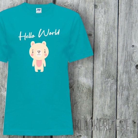 Kinder T-Shirt "Hello World Eisbär" Shirt Jungen Mädchen Baby Kind