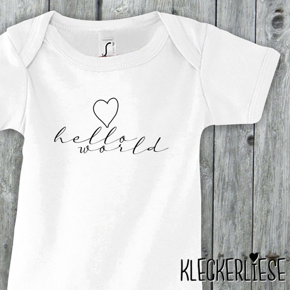 Baby Body "Hello World Herz" Babybody Strampler Jungen Mädchen