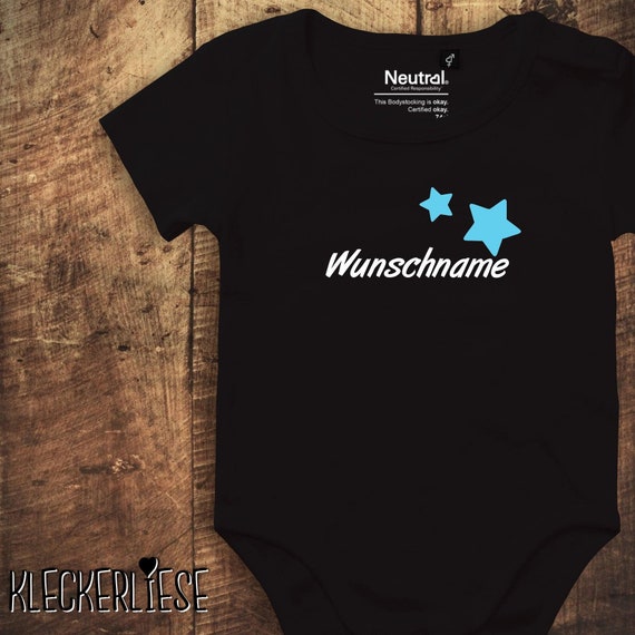 kleckerliese Babybody Body "Name Wunschname Sterne" Fair Wear