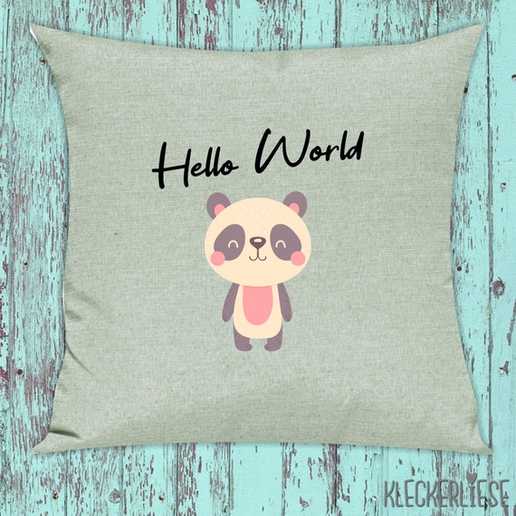 kleckerliese Kissen "Hello World Pandabär" Kissenhülle Deko Sofa Hülle Kissenbezug