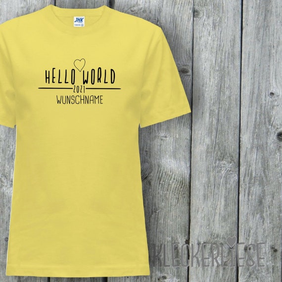 Kinder T-Shirt mit Wunschname "Hello World 2021 Wunschname" Shirt Jungen Mädchen Baby Kind