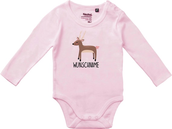 kleckerliese Langarm Babybody "Wunschname Reh" Baby Body Jungen Mädchen Longsleeve Fair Wear