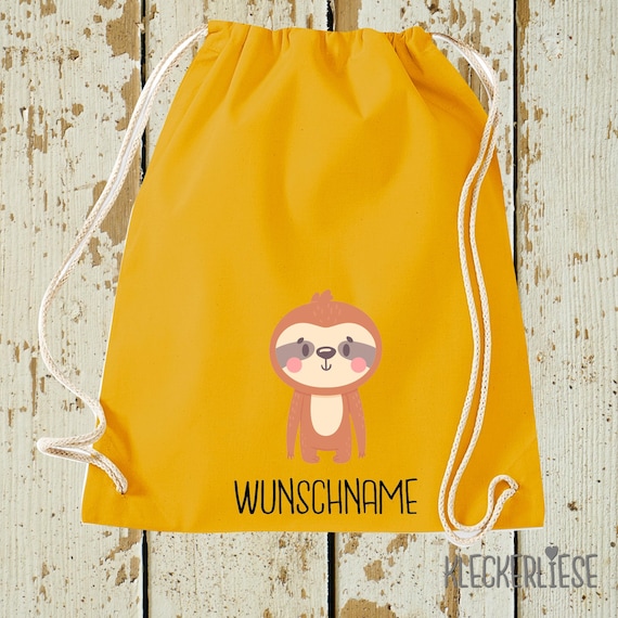 Kleckerliese Gymsack "Animal motif with desired name Sloth" with desired text or name Backpack fabric bag Gym bag Carrying bag 27 colors