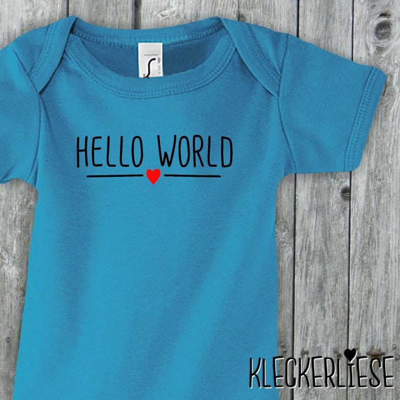 Baby Body "Hello World Herz" Babybody Strampler Jungen Mädchen