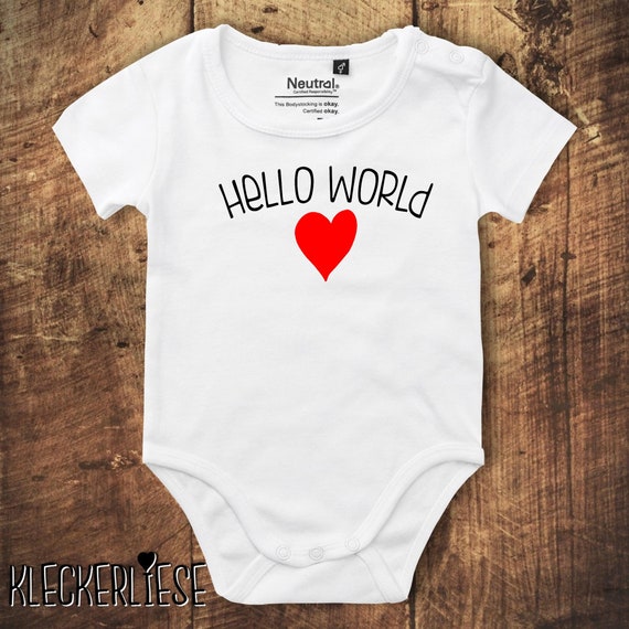 kleckerliese Babybody Body "Hello World Herz" Fair Wear, Bio, Organic Baby Jungen Mädchen