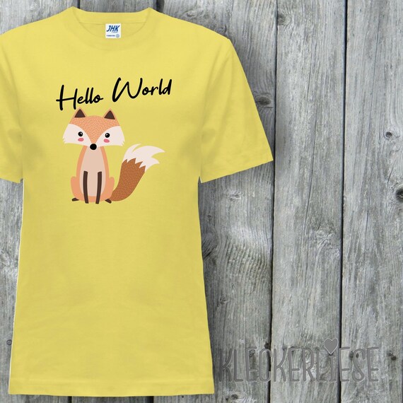 Kinder T-Shirt "Hello World Fuchs" Shirt Jungen Mädchen Baby Kind