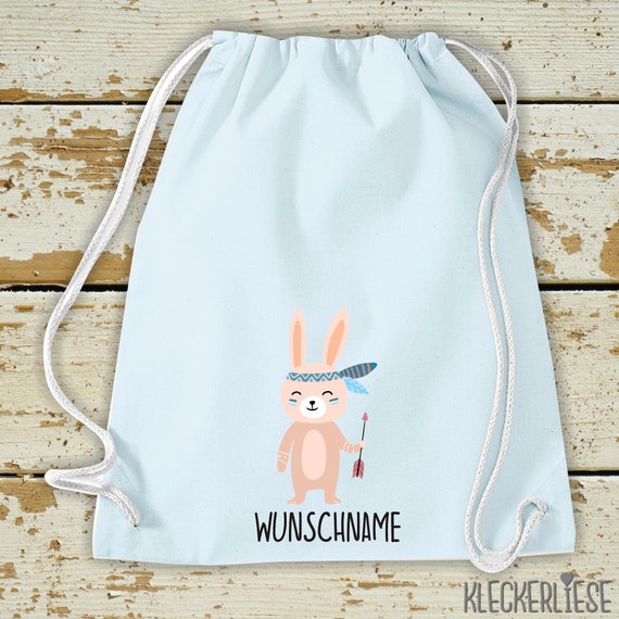 Kleckerliese Gymbeutel "Hase mit Wunschnamen" Rucksack Bag Stoffbeutel Tragebag Kita Schule Einschulung Gymsack Wechselsachen