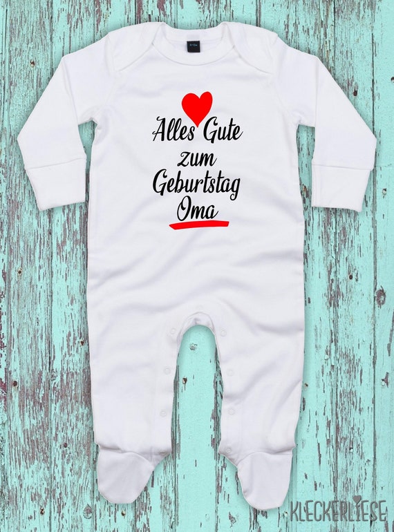 Kleckerliese Baby Schlafanzug "Alles Gute zum Geburtstag Oma" Sleepsuit Langarm Jungen Mädchen Einteiler Strampler