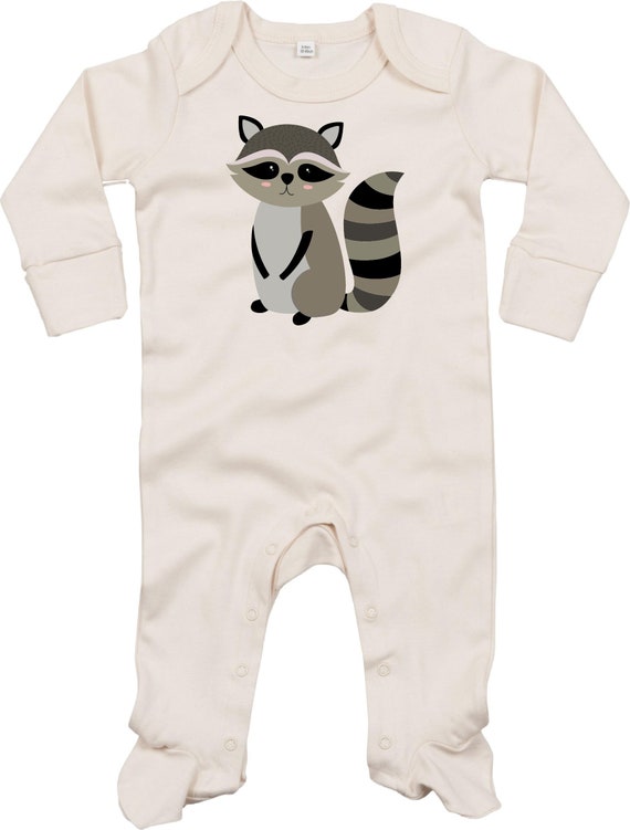 Kleckerliese Baby Schlafanzug Strampler "Waschbär" Sleepsuit Langarm Jungen Mädchen Einteiler