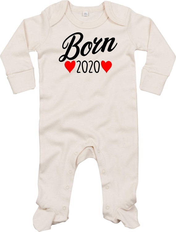 Kleckerliese Baby Schlafanzug "Born 2020" Sleepsuit Langarm Jungen Mädchen Einteiler Strampler