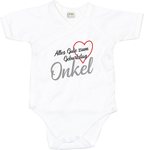 kleckerliese Wickel Baby Body "Alles Gute ONKEL Herz" Babybody Strampler Wickelbody Organic Kimono Kurzarm