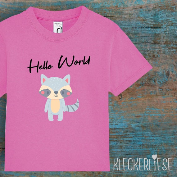 Kinder Baby Shirt Kleinkind "Hello World Waschbär" T-Shirt Jungen Mädchen