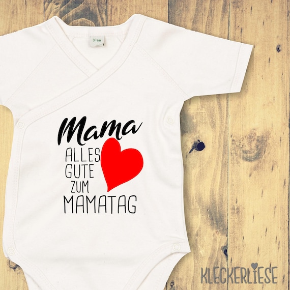 kleckerliese Wrap Baby Bodysuit "Mom Happy Mommy Day Heart" Baby Bodysuit Romper Wrap Bodysuit Organic Kimono Short Sleeve Mother's Day