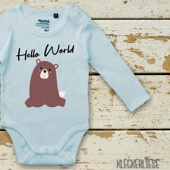 Langarm Body Babybody "Hello World Bär" Fair Wear Bio Organic