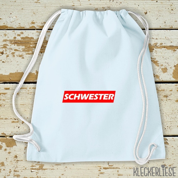 Kleckerliese Gymsack "SCHWESTER" Rucksack Bag Stoffbeutel Turnbeutel Tragetasche