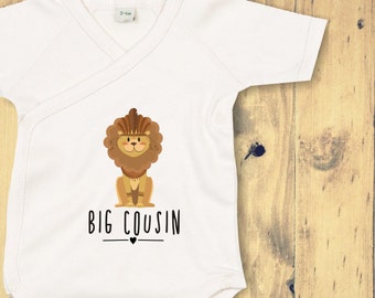 kleckerliese Wrap Baby Body "Big Cousin" Animal Motifs Lion Baby Body Romper Wrap Body Organic Kimono Short Sleeve