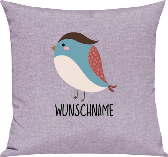 kleckerliese Kissen "Vogel Vögelchen Spatz" mit Wunschnamen individuell Tiere Natur Wald Wiese Kissenhülle Deko Sofa mit Kissenfüllung