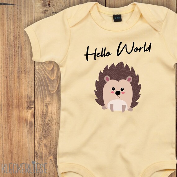 Baby Body "Hello World Igel" Babybody Strampler Jungen Mädchen Kurzarm
