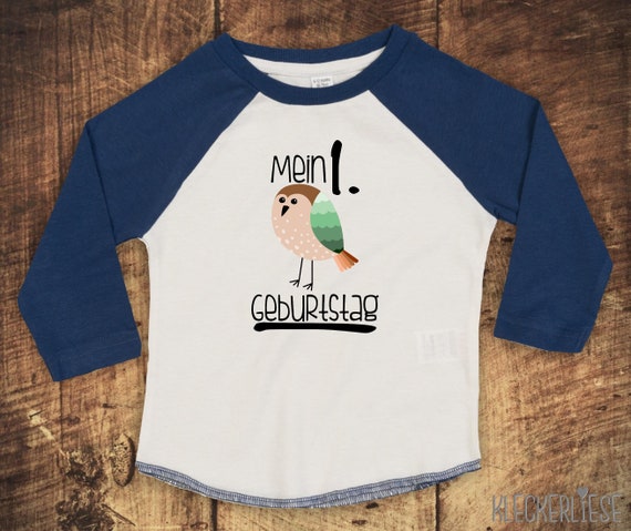 Kleckerliese Baby Kinder T-Shirt Langarmshirt "Mein 1. Geburtstag Vogel" Raglan-Ärmel Jungen Mädchen